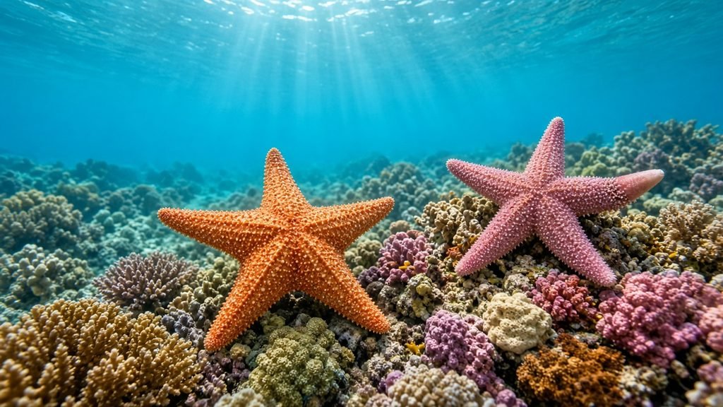 Estrellas de mar sobre un arrecife de coral